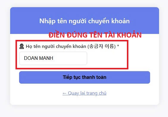 Nhập họ tên người chuyển khoản