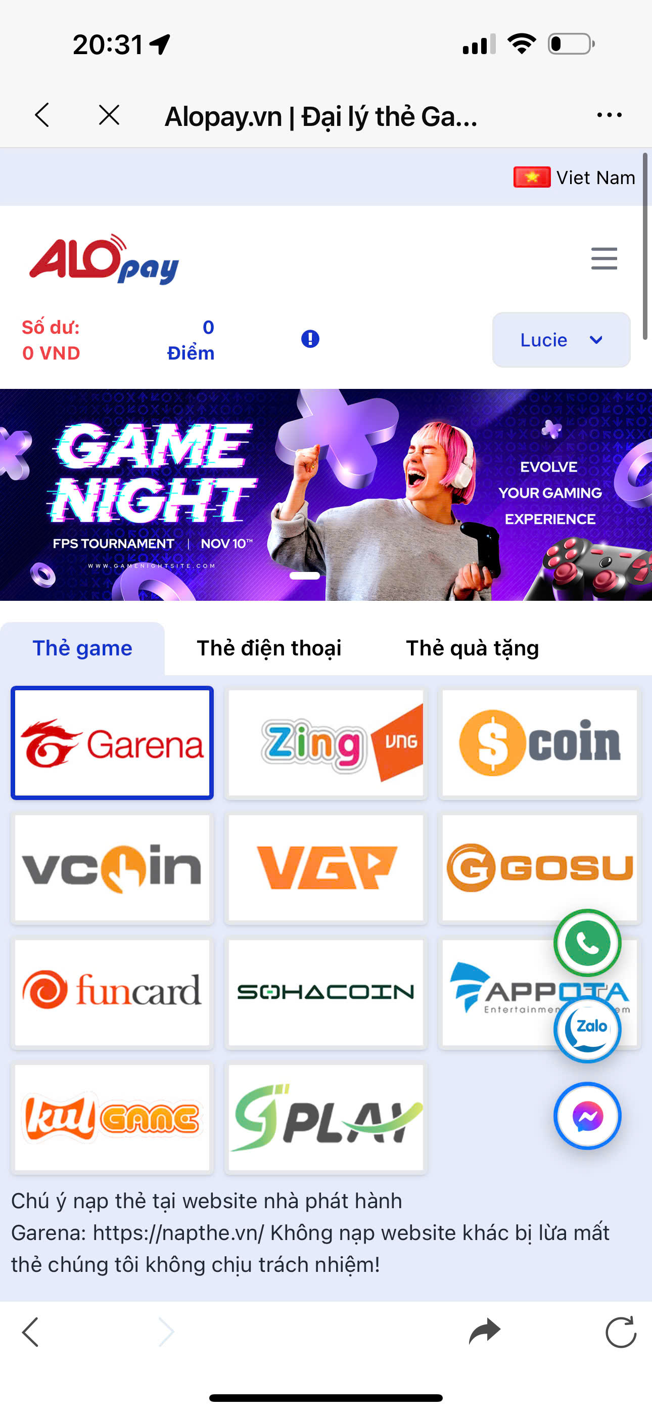 Mua thẻ game